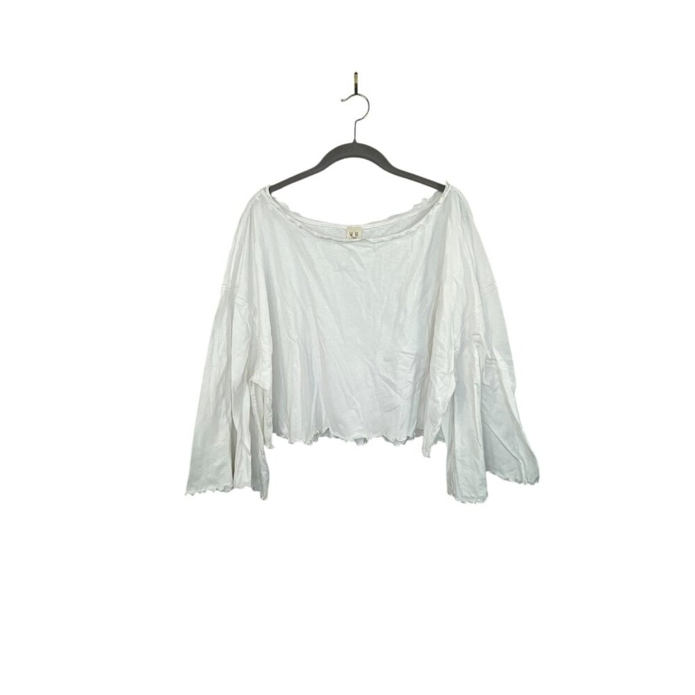 We The Free Free People White Cropped Shirt Bell Sleeves Size Large